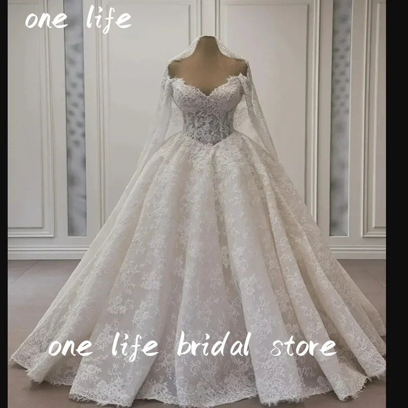 

OL Бальное платье Кружевные свадебные платья для женщин и невесты Индивидуальное свадебное платье с длинными рукавами и v-образным вырезом с жемчугом Vestidos De Novia