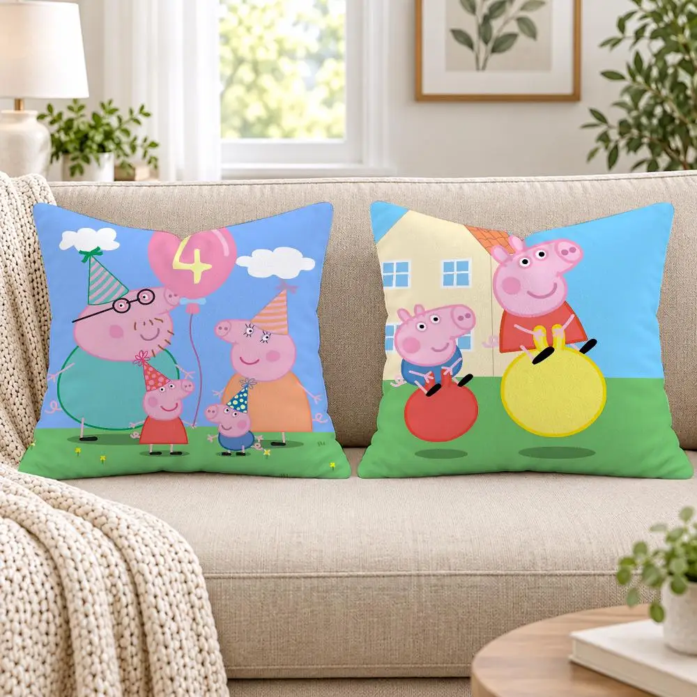 Cartoon P-Peppa Pigs Cushion Cover Short Plush Double-Sided Printing Sofa Bedroom Living Room Throw Pillow Cover Home Decor