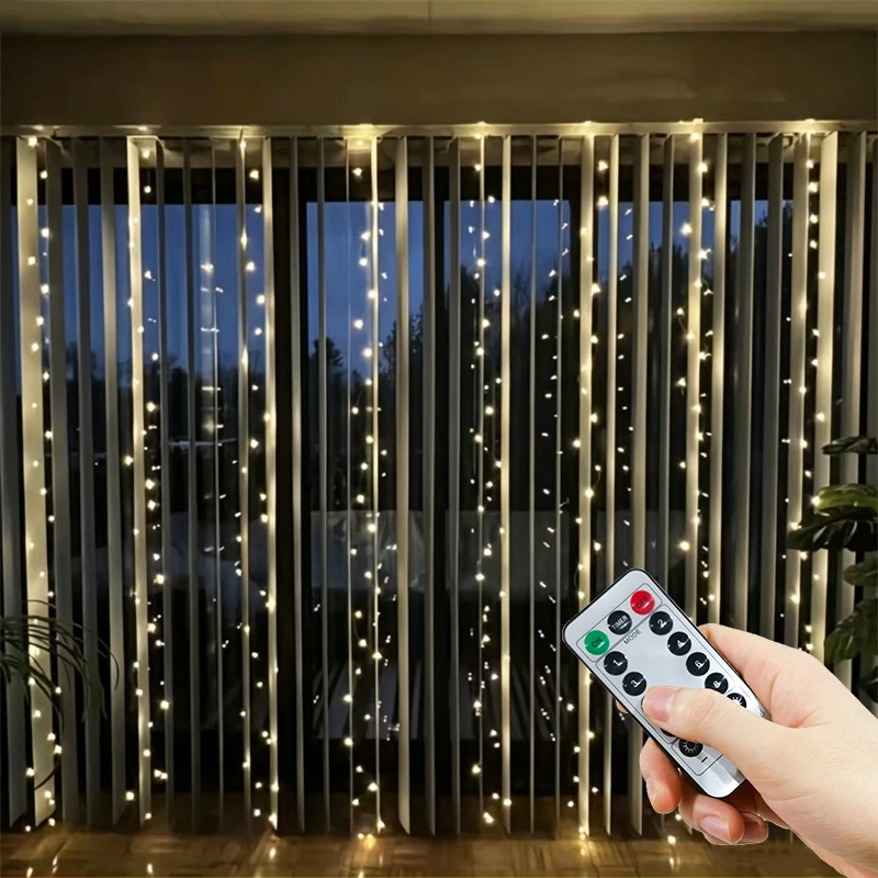 USB Plug Curtain LED String Lights 8 Modes Fairy Lights Halloween Christmas Valentine's Day Party Room Garden Wedding Decoration