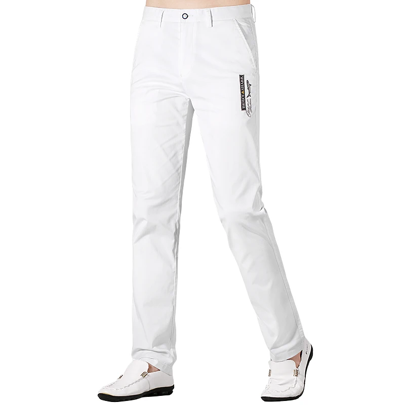 New Men's Casual Pants Summer Fashions Bruce&Shark Straight Men's White Trousers 97%Cotton Stretching Korea Style Big Size 40