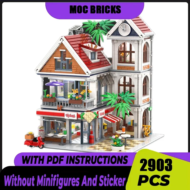 Street View Model Moc Building Bricks Villa with a Barbecue Restaurant Technology Blocks Gifts Christmas Toys DIY Sets Assembly