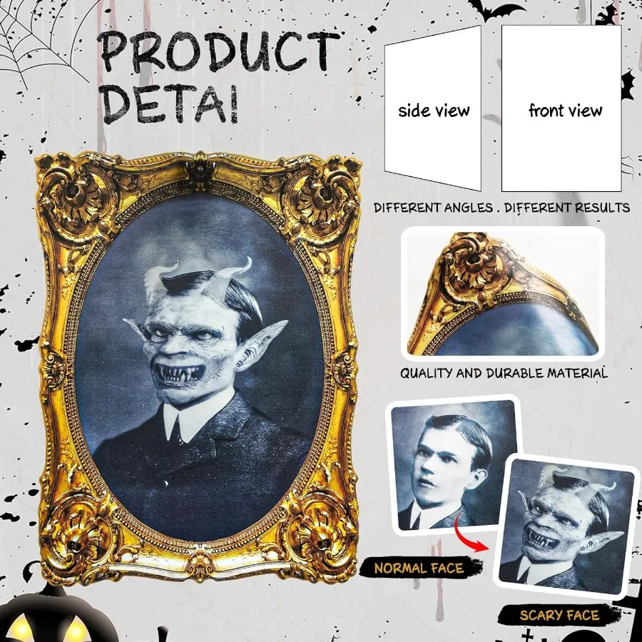 زينة الهالوين ديكور داخلي مسكون مخيف ثلاثية الأبعاد صور وجه متغيرة إطار صور جدارية متحركة لحفلة رعب مخيف #4