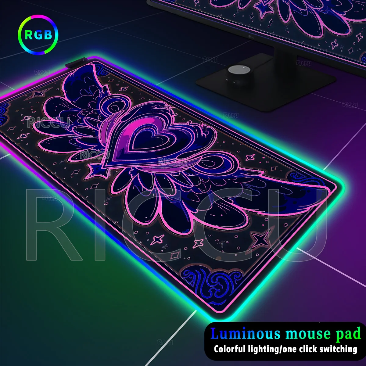 

RGB Kawaii Love Wings Magic PC Gaming Mouse Pad XXL Pink Home Office Setup Non-slip Emit Light Mats Gamer Keyboard Expansion Pad