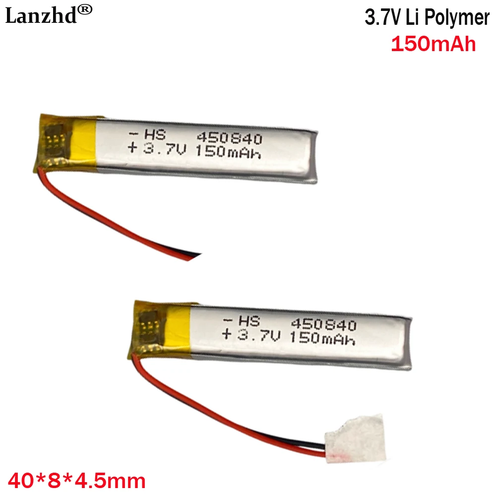 3.7V Lithium Battery 450840 150mAh for Wireless Bluetooth Neckband Headphones Name Tags Smart Wearables Built-in Batteries