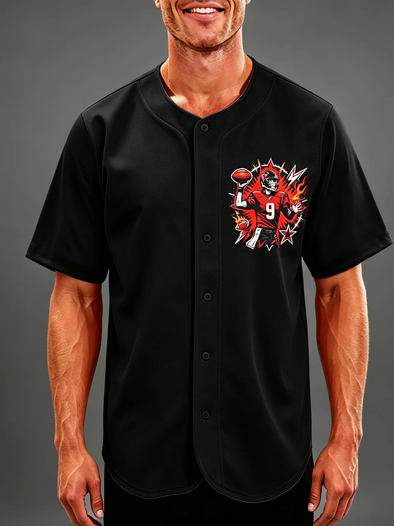 Retro American Football Player Graphic Jersey #21 Vintage Button-Up Short Sleeve Rugby Print Baseball Shirt Casual Sports Wear for Men