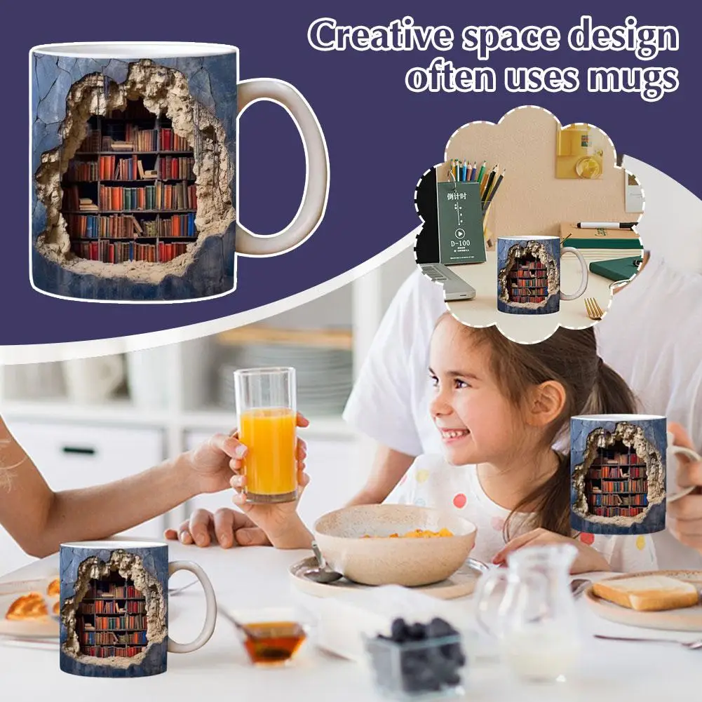 3d Bookshelf Mug, Library Shelf Cup, Book Lovers Ceramic Coffee Mug Cool Christmas Gifts For Readers Book Lovers Multi-purp B8c7