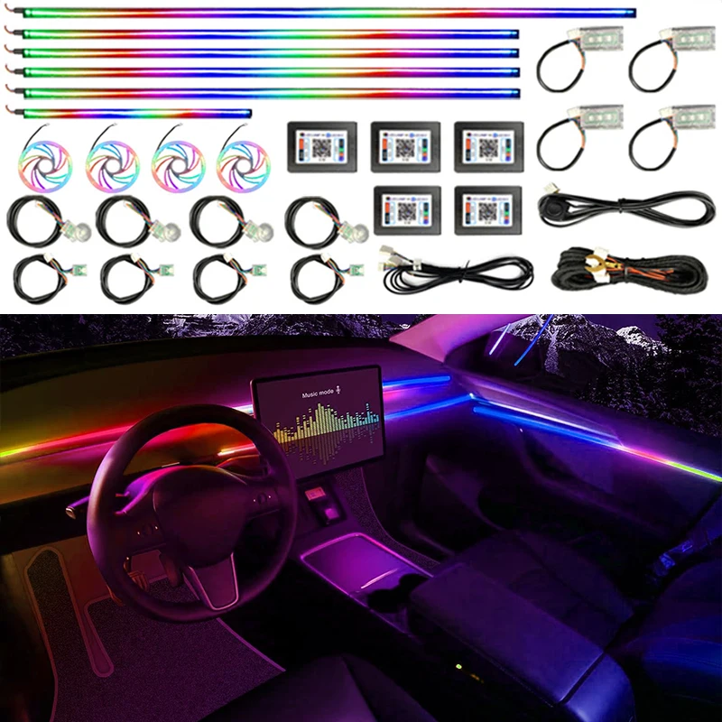 Car Ambient Neon Symphony Lights Strips Atmosphere Rainbow Auto Lamps 64 RGB App Contro Universal Lighting Colorful Acrylic LED