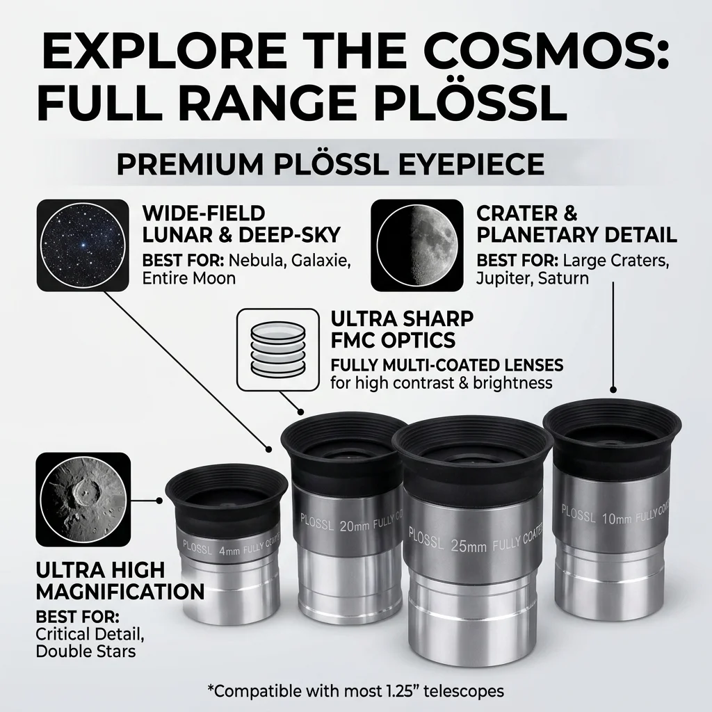 HD Plössl Eyepiece for Astronomy Telescope, 1.25