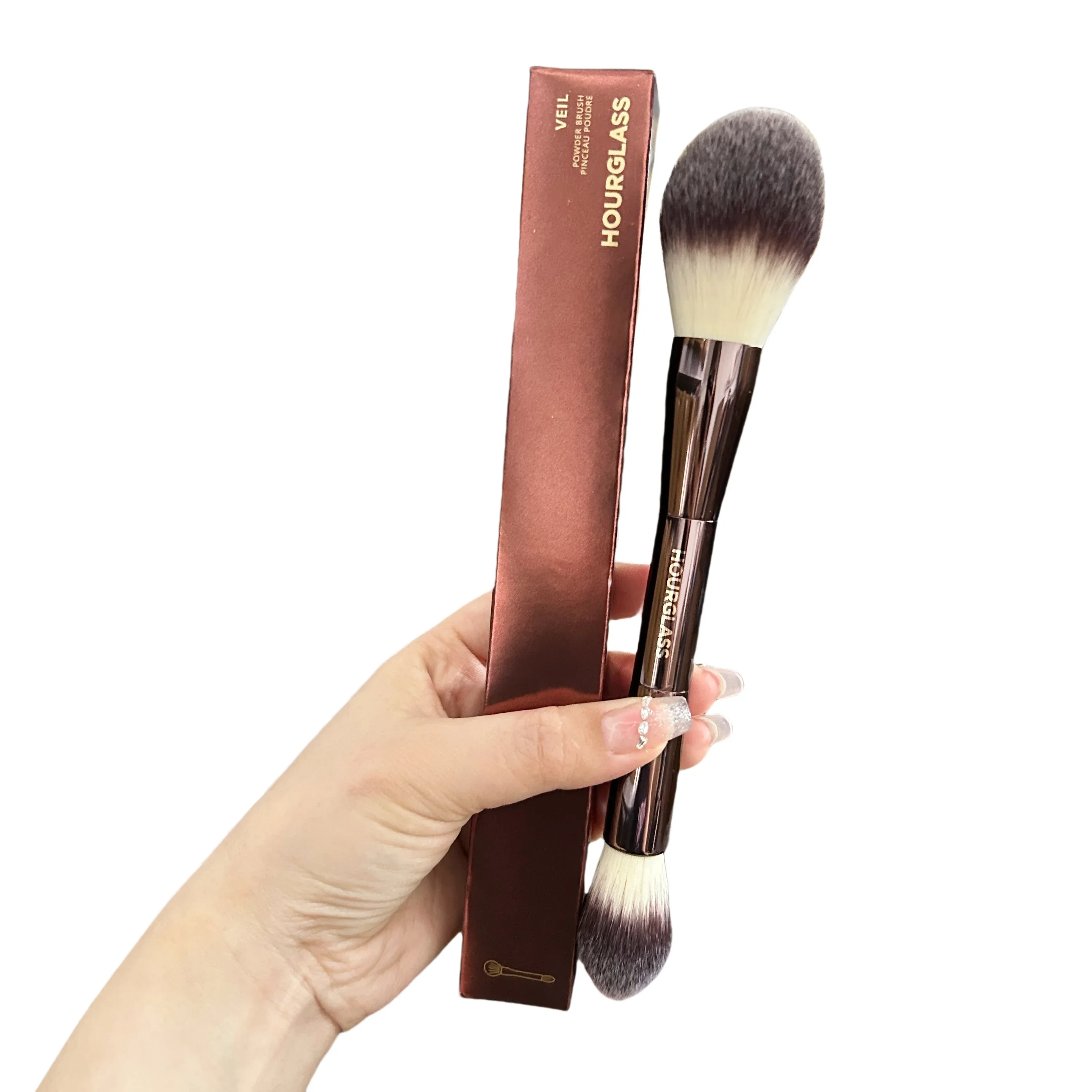 The Veil Powder Brush Double-ended Powder Highlighter Setting Cosmetic Makeup Brush with Soft Synthetic Hair