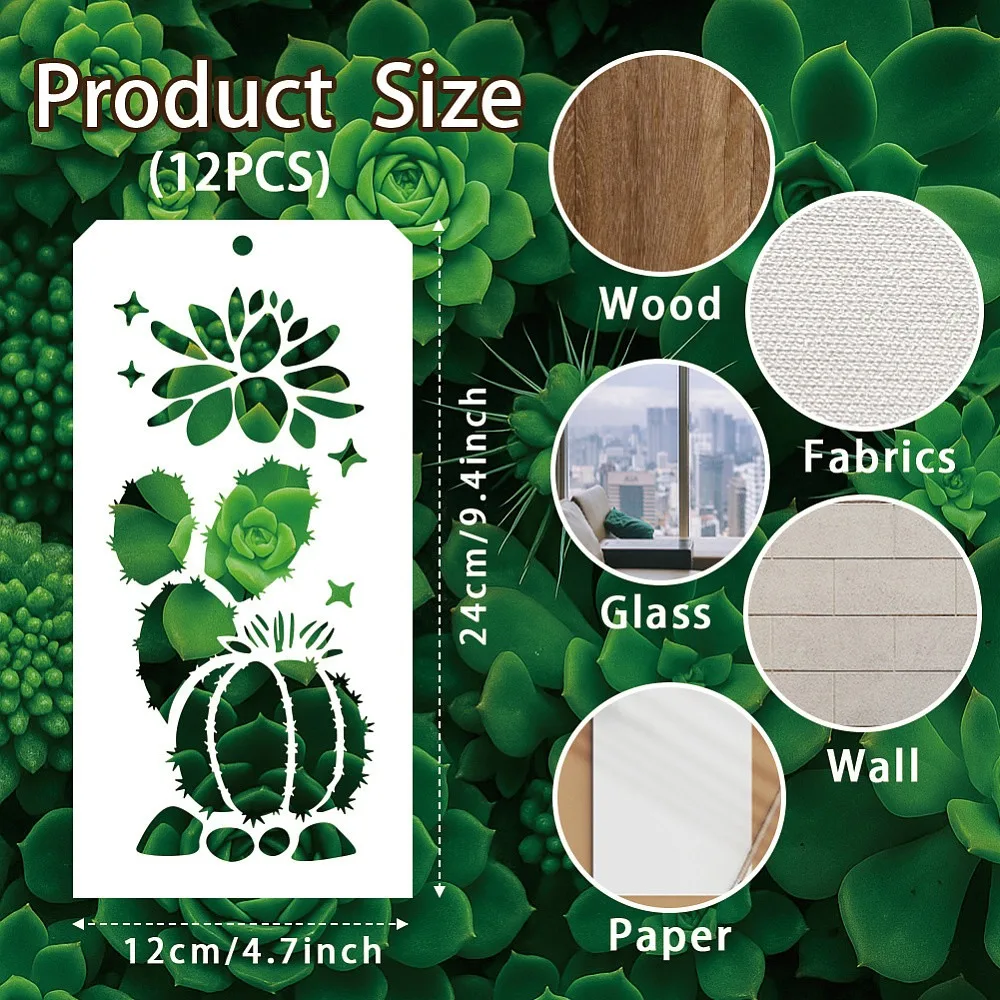 12Pcs Plants Stencils for Painting 12 Styles Cacti Succulent Plant Painting Stencils Reusable Art Drawing Templates for Painting