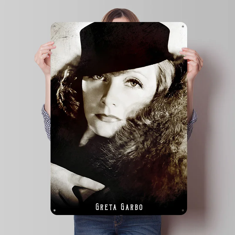 Póster Metálico de Greta Garbo, Arte de Pared Personalizado, Letreros Retro Vintage de Hojalata para Decoración de Cuarto de Hombre, Hogar, Sala de Estar, Decoración de Videojuegos, Ambiente Acogedor