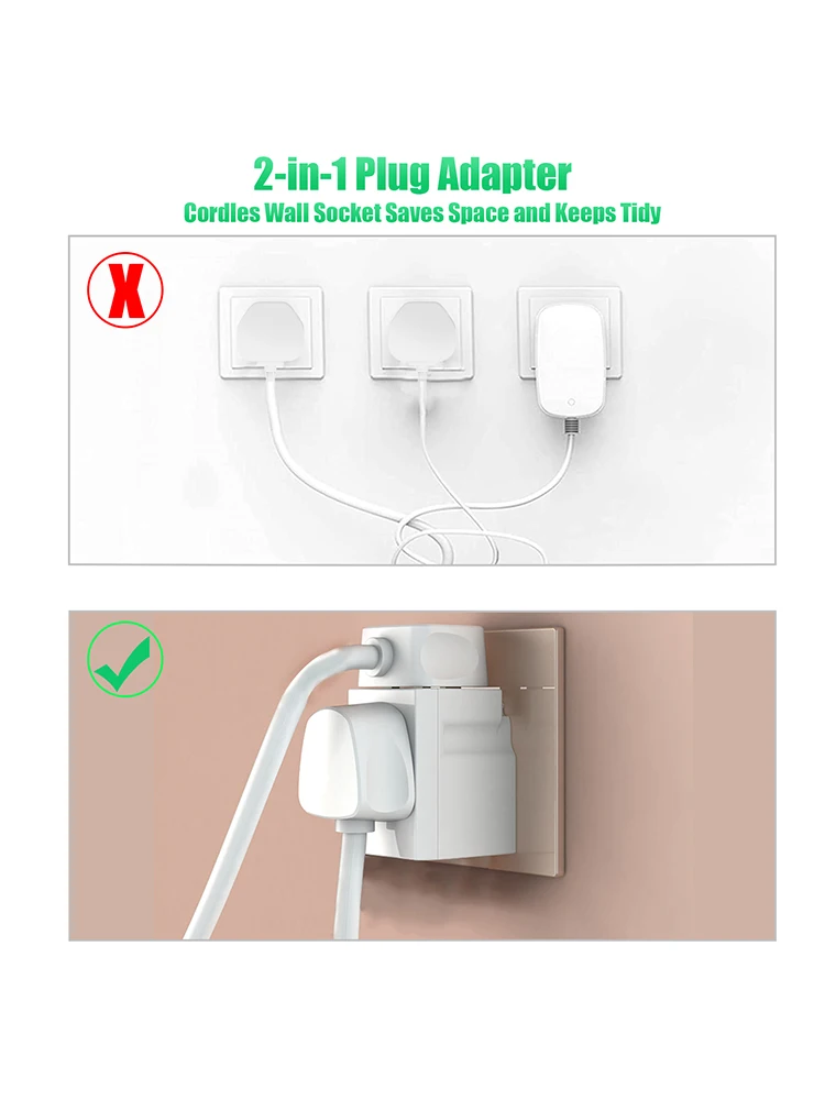 2 Way Double Plug Adaptor - Multi Plugs Extension Sockets Adapter - UK 3 Pin Socket Extensions 250V 13 Amp，for home