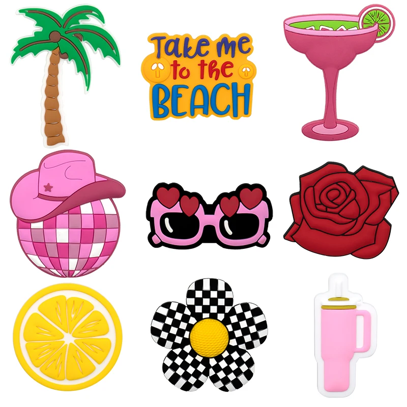 1pcs Tote Bag Charms for Women Girls Daisy Rose Lemon Plant Flower Bag Accessories Pink Cowboy Hats Sunglasses Bag Decoration