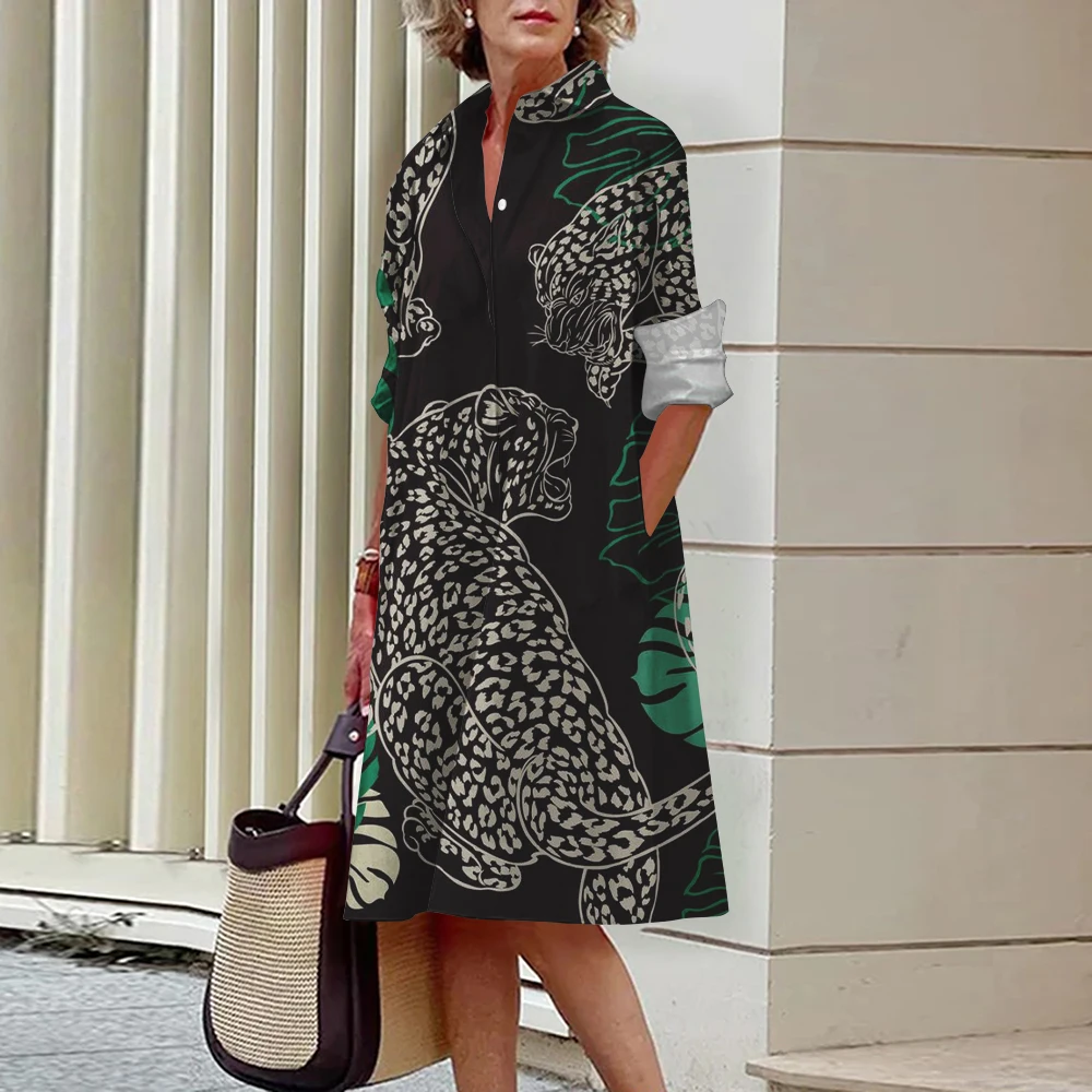 New Women\'s Shirt Dresses Elegant And Beautiful Women\'s Dresses Clothing Leopard Pattern Evening Gowns Party Prom Luxury Gowns