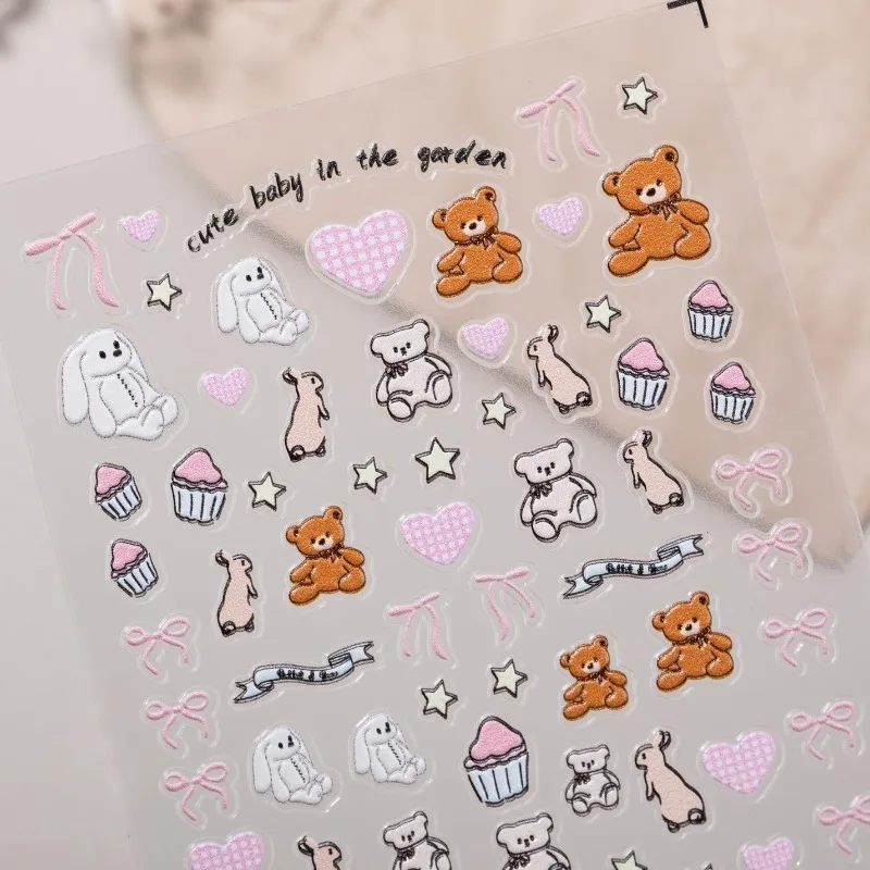 1pc Kawaii Bunny Bear Stickers 5D Embossed Bow Ribbon Decals for IPad Laptop Phone Case Scrapbook DIY Decoration