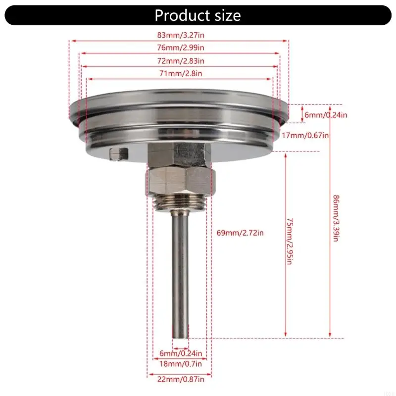 HX6C 1/2NPT Termometer Oven Ulir Diameter 83Mm Meteran Uji Dial Bulat