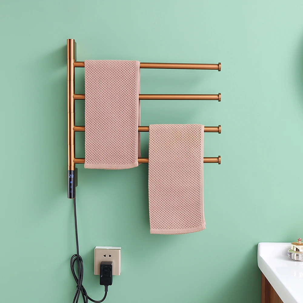 

Brushed gold bathroom towel rack wall mounted intelligent 304 stainless steel heated towel warmer radiator electric towel rail