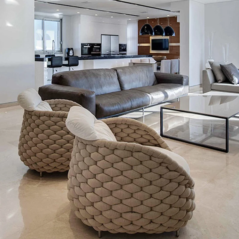 Nordic Tatami Designer Gartensofas Rattan Weben Einfachheit Originalität Gartensofas Moderne Kunst Gartenmöbel Divano FYOS