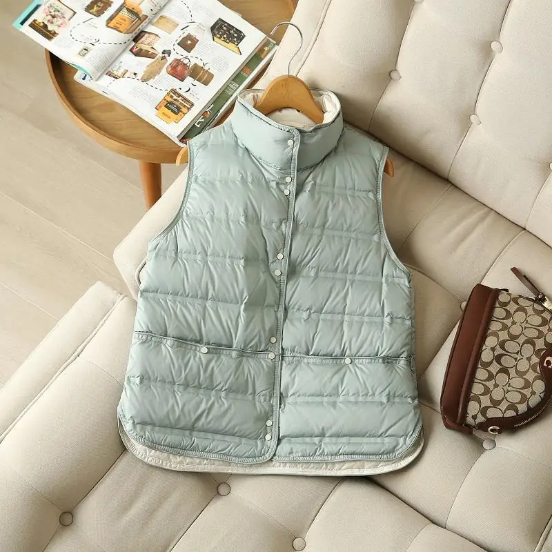 Autumn Winter Women Bigsize Down Waistcoat Jacket Parkas Warm Light Thin White Duck Down Vest Coat Female Sleeveless Short Tank