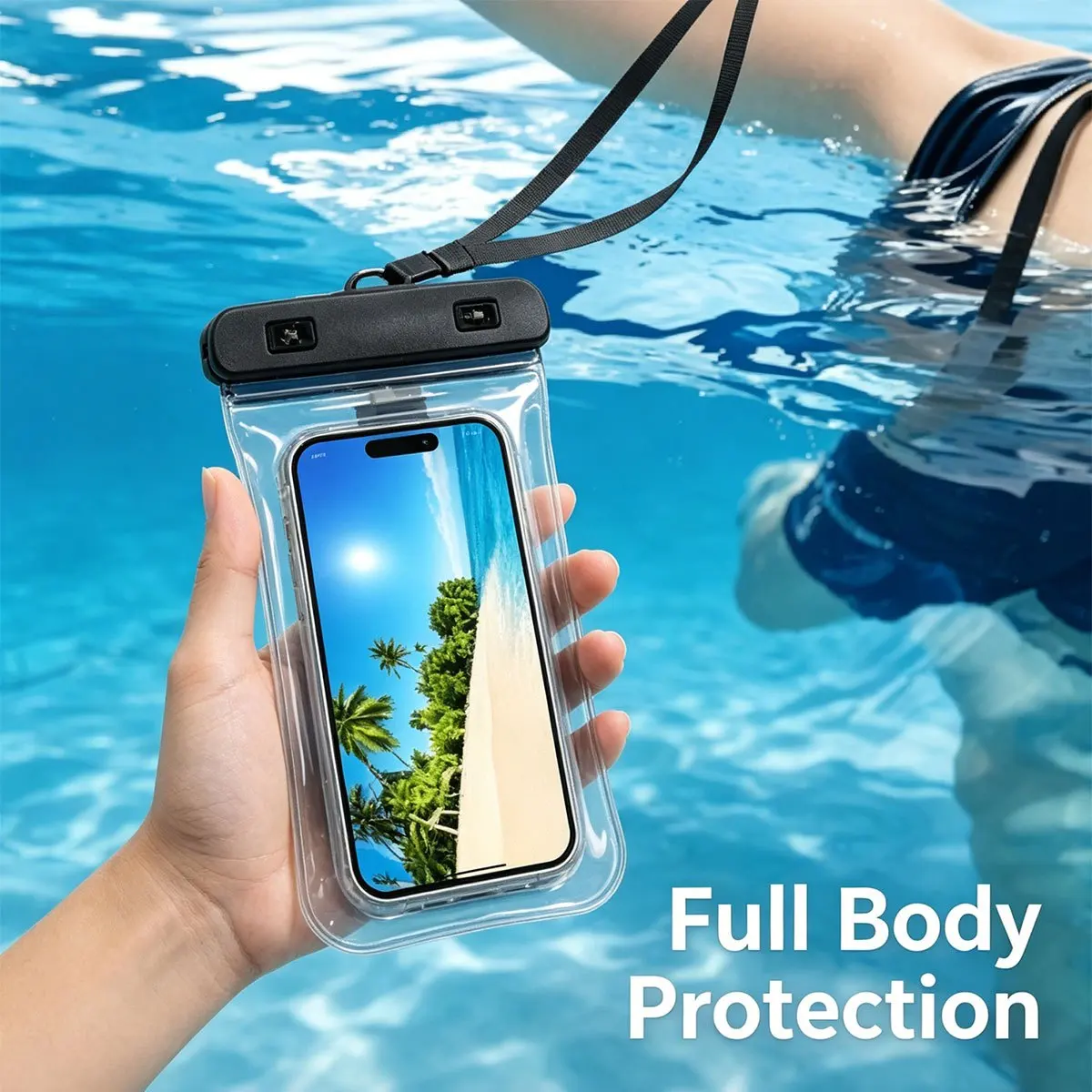1 Pack IPX8 Waterproof Phone Bag Transucent Floating Dry Pouch with Lanyard Dual Lock Touchscreen Phone Case for Swimming Beach Kayaking Travel Compatible with iPhone Samsung Summer Pool Party Must Have - view 2