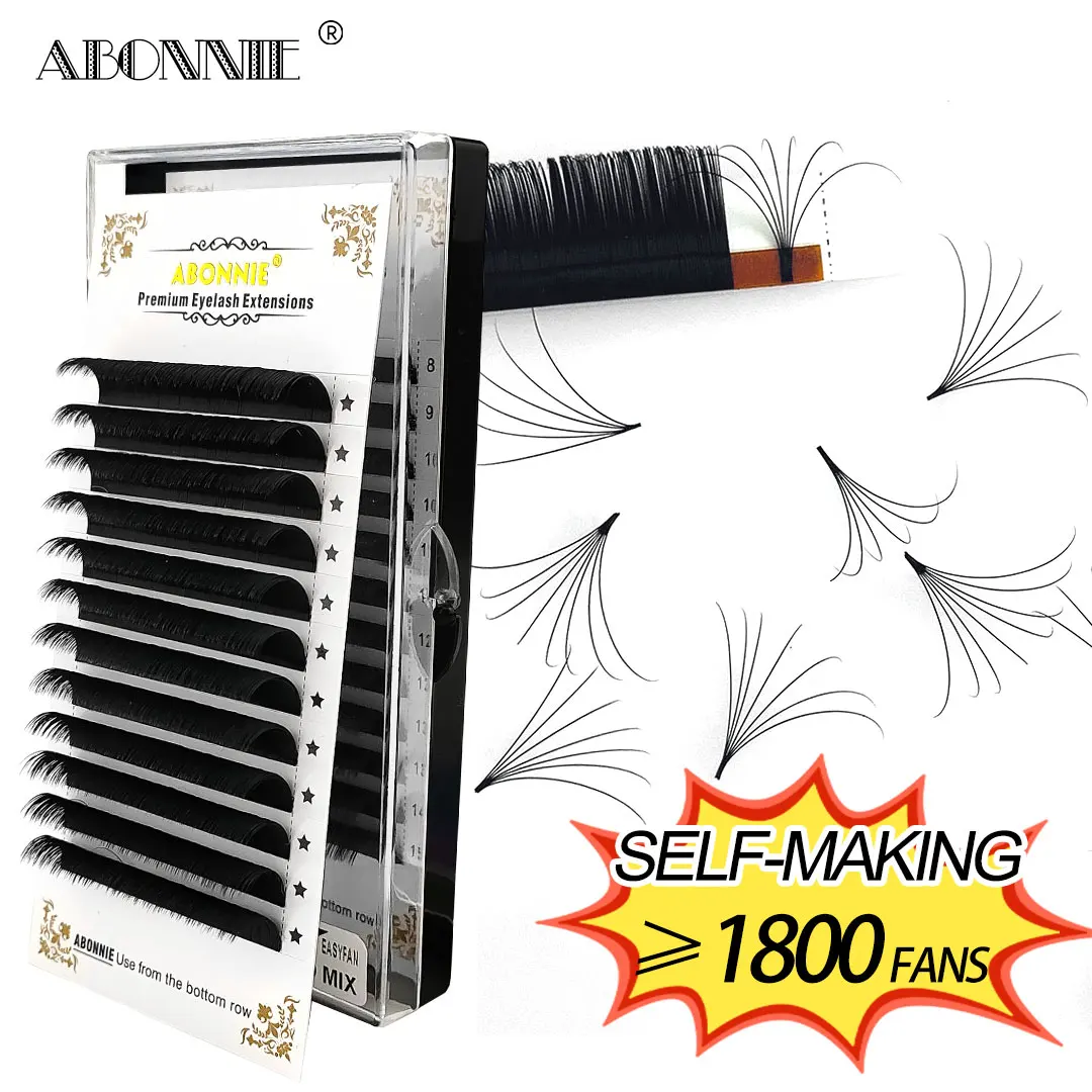 Abonnie 0.03 Easy Fans Eyelashes Extensions Auto Fan Eyelashes 8-25mm Black Blooming Eyelash Extensions