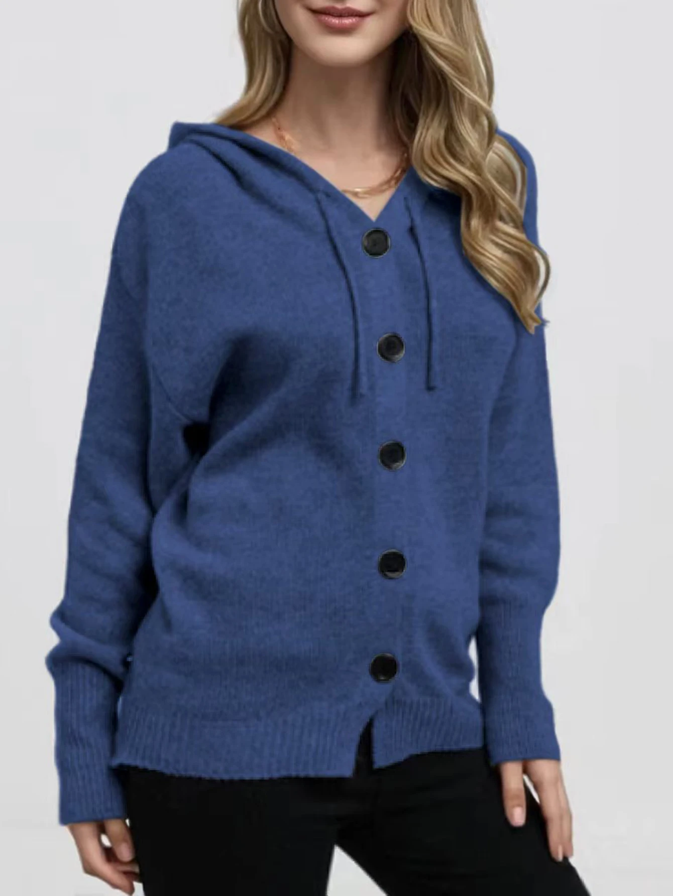 

Women's Long Sleeve Hooded Sweater Autumn Winter Fashion Comfortable Plain Button Detail Daily Wear Style