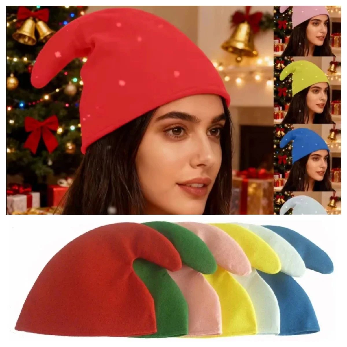 Christmas Elf Hat Multicolor Xmas Party Costume Props New Year Christmas Decoration Hat for Adults Kids Holiday Party Supplies
