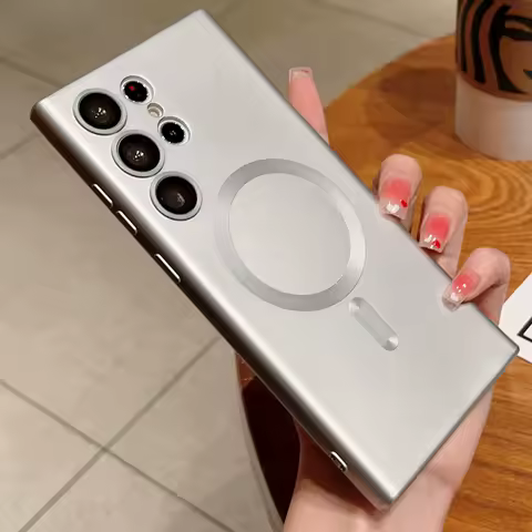 Plating Matte Magnetic Phone Case For Samsung Galaxy S24 Ultra S23 FE S22 S21 Plus Glass Lens Protection Soft Shockproof Cover