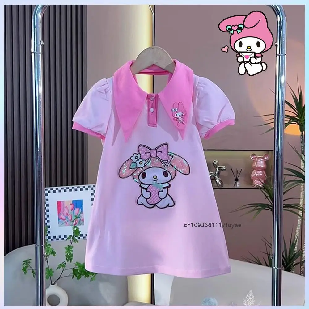 

Платье принцессы Kawaii My Melody Kuromi для девочек Sanrios, новинка лета 2022, милое детское платье в студенческом стиле с воротником с лацканами, подарок
