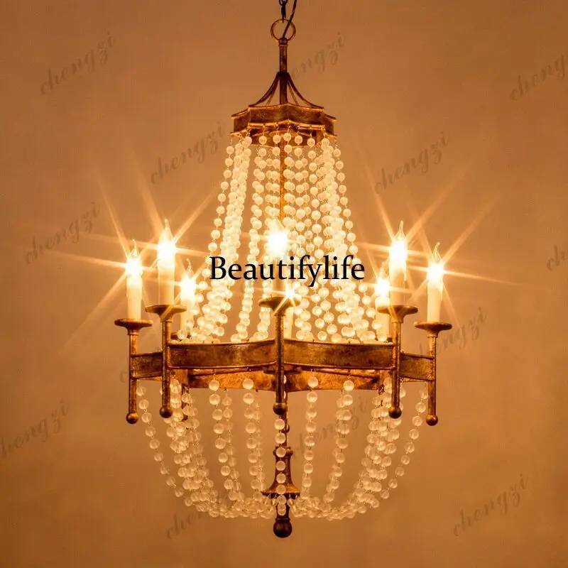 French retro, homestay living room dining room lights American personalized designer soft bedroom crystal chandelier