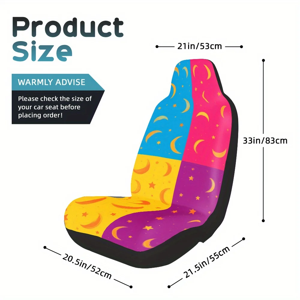 2pcs, Modern Colorful Moons And Stars Print Front Seat Covers, Fit For Front Seats, Adds Comfort And Fashion To Driver And Pass
