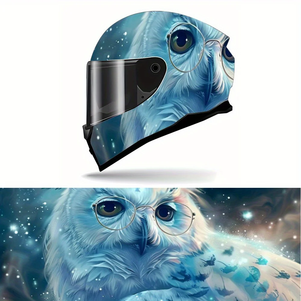 

Wintery Owl with Blue Goggles Motorcycle Helmet Vinyl Wraps Decal, Self-adhesive Waterproof Helmet Decoration, DIY Graffiti Film