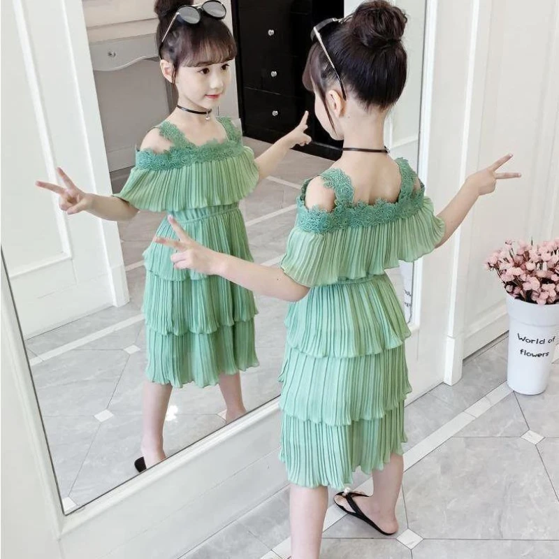 Girls New Summer Dress Korean Version Foreign Princess Little Girl Cake Evening Dresses 2 To 12 Years Old Kids Clothes Birthday