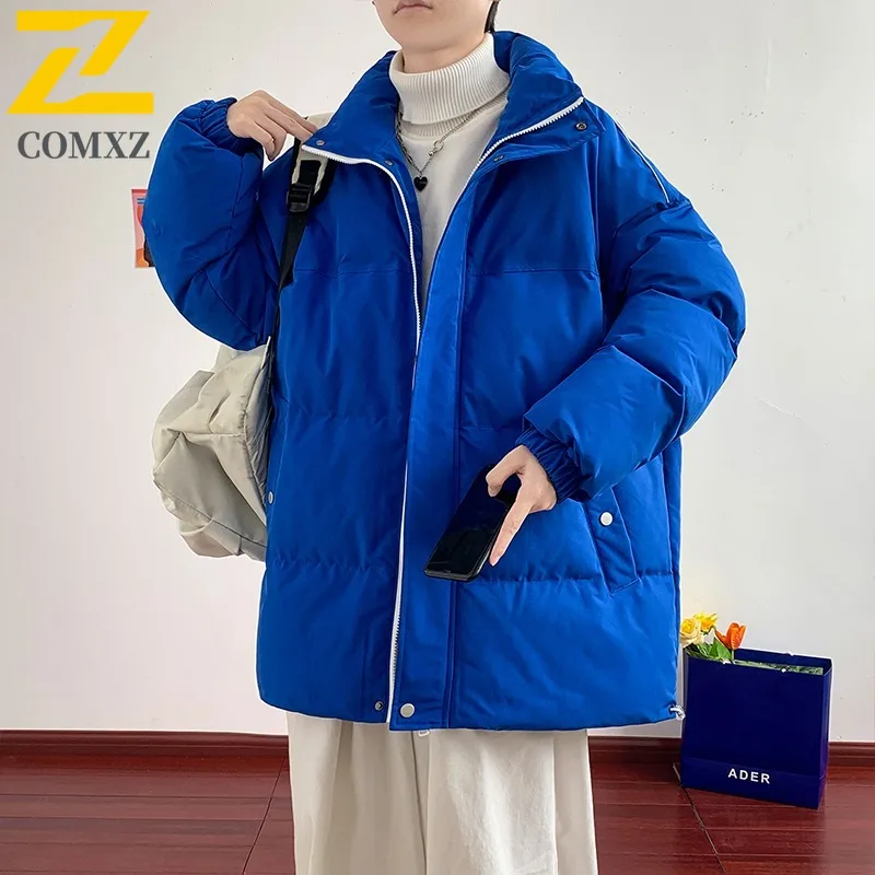 COMXZ Men Cotton-Padded Down Jacket Autumn Winter Ins Hong Kong Style Trendy Brand Loose Fit Plus Size Bread Stand Collar  Coat