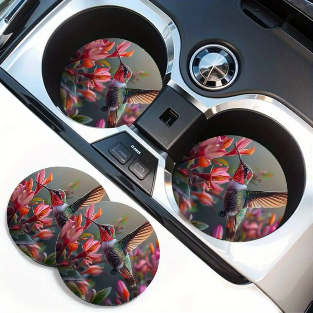 Hummingbird EVA Car Cup Coasters 2pcs Absorbent Non-slip Universal High-Quality Mats For Car Interior