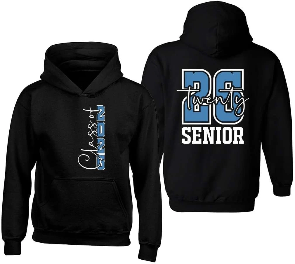 Class of 2026 Blue Senior Double Sided Hoodie Sweatshirts Casual Fashion Soft Comfortable Long Sleeve Retro Street Winter Tops