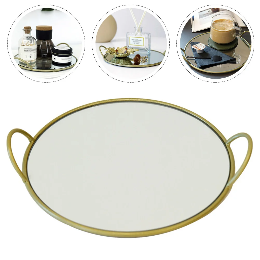 

1pc Brass Handle Storage Tray Round Serving Plate For Cake Dessert Fruit Display Home Tableware Kitchen Party Wedding Decor