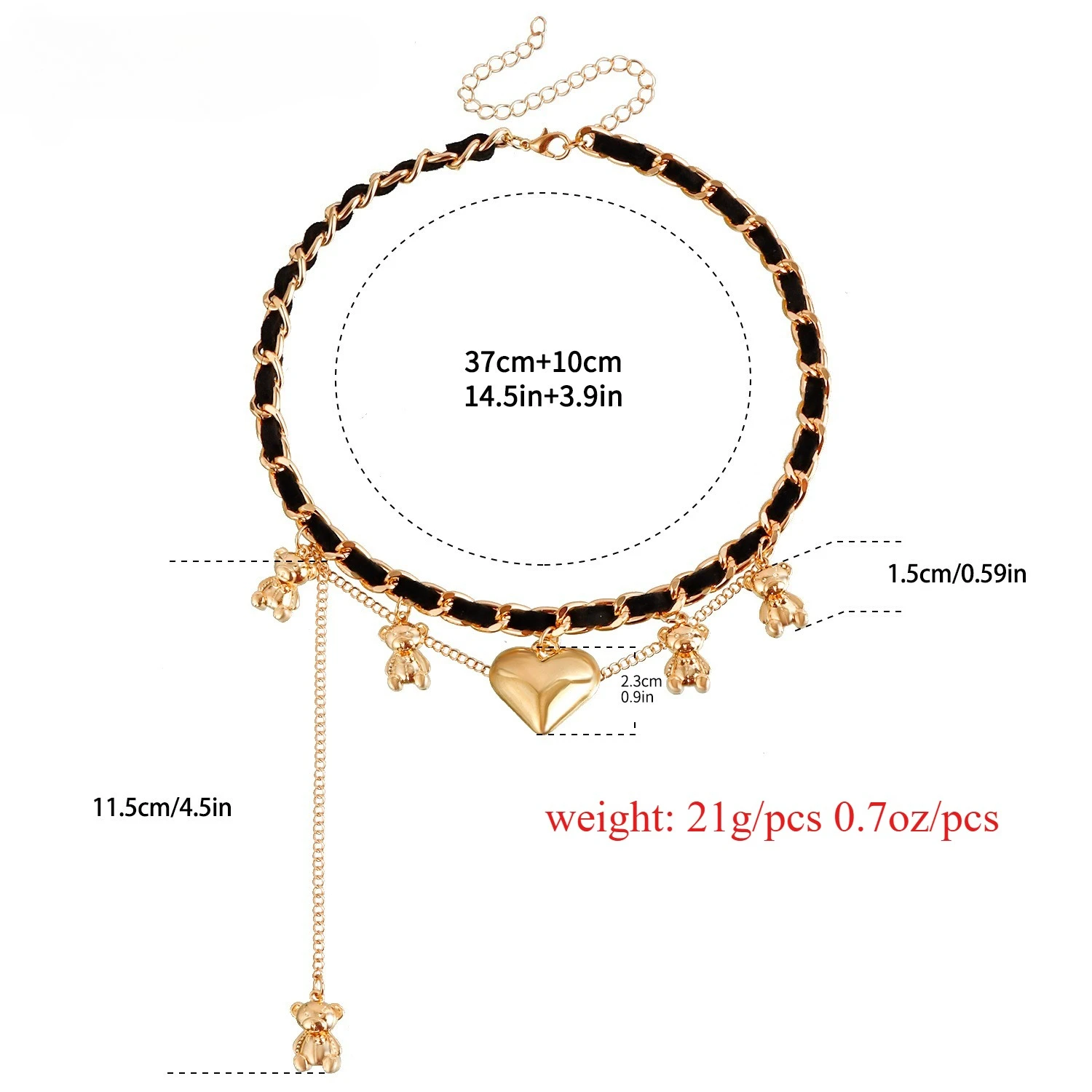 Women's Wrapped Flannel Bear Pendant Necklace, European American Style Heart Collarbone Chain, Minimalist Tassel Jewelry