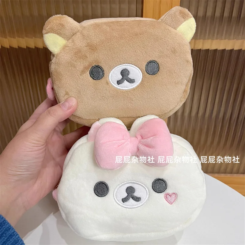 Rilakkuma Korilakkuma Ribbon Plush Makeup Bag Organizer With Mirror Makeup Rilakkuma Bear Kawaii Cute Travel Cosmetic Bag Pouch