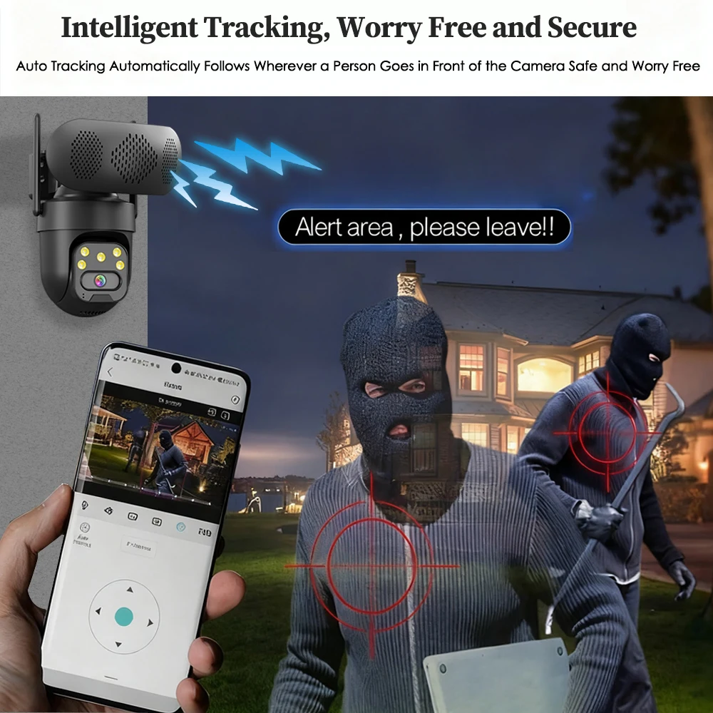5MP سمّاعات بلوتوث كاميرا متحركة في الهواء الطلق واي فاي اتجاهين الصوت الإنسان السيارات تتبع كاميرات المراقبة مع مشغل موسيقى ICSee App
