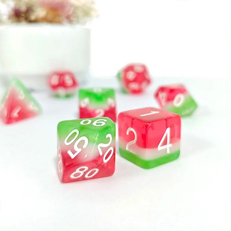 7Pcs/Set D&D Dice Resin Watermelon Polyhedral Dices Set Retro Number Portable Toys DND RPG TRPG Party Board Games Accessories