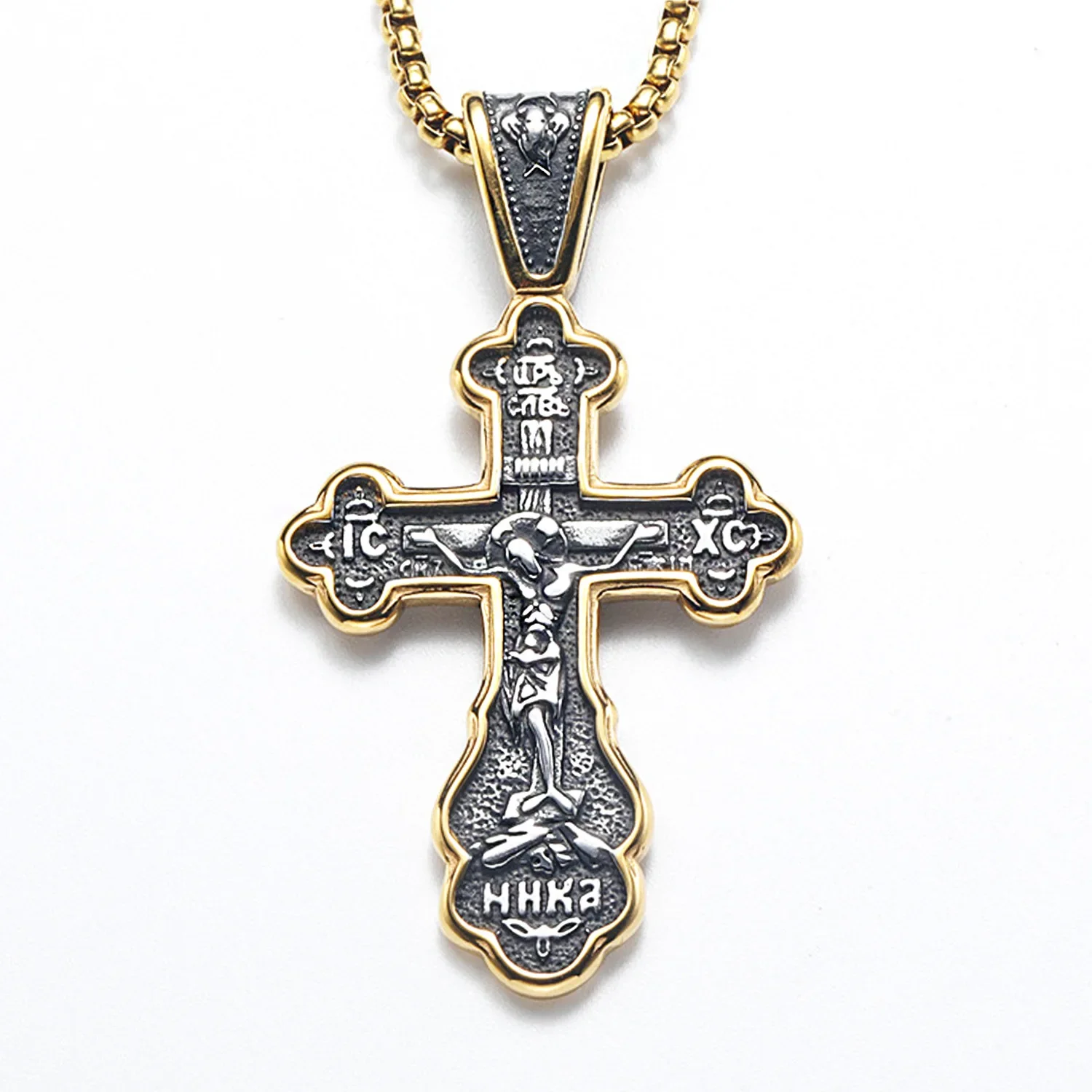 

European and American Punk Retro Patterned Cross Stainless Steel Men's Pendant Necklace