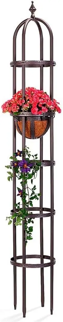 Powder Coated Steel Garden Obelisk Trellis Floral Pattern Plant Support Indoor Outdoor Decor For Yard Patio Garden Bronze