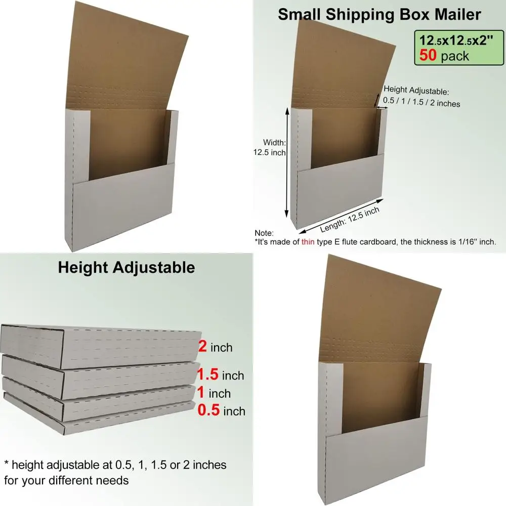 

50 упаковок почтовых коробок для виниловых пластинок 12 дюймов, регулируемые по высоте белые картонные коробки для отправки