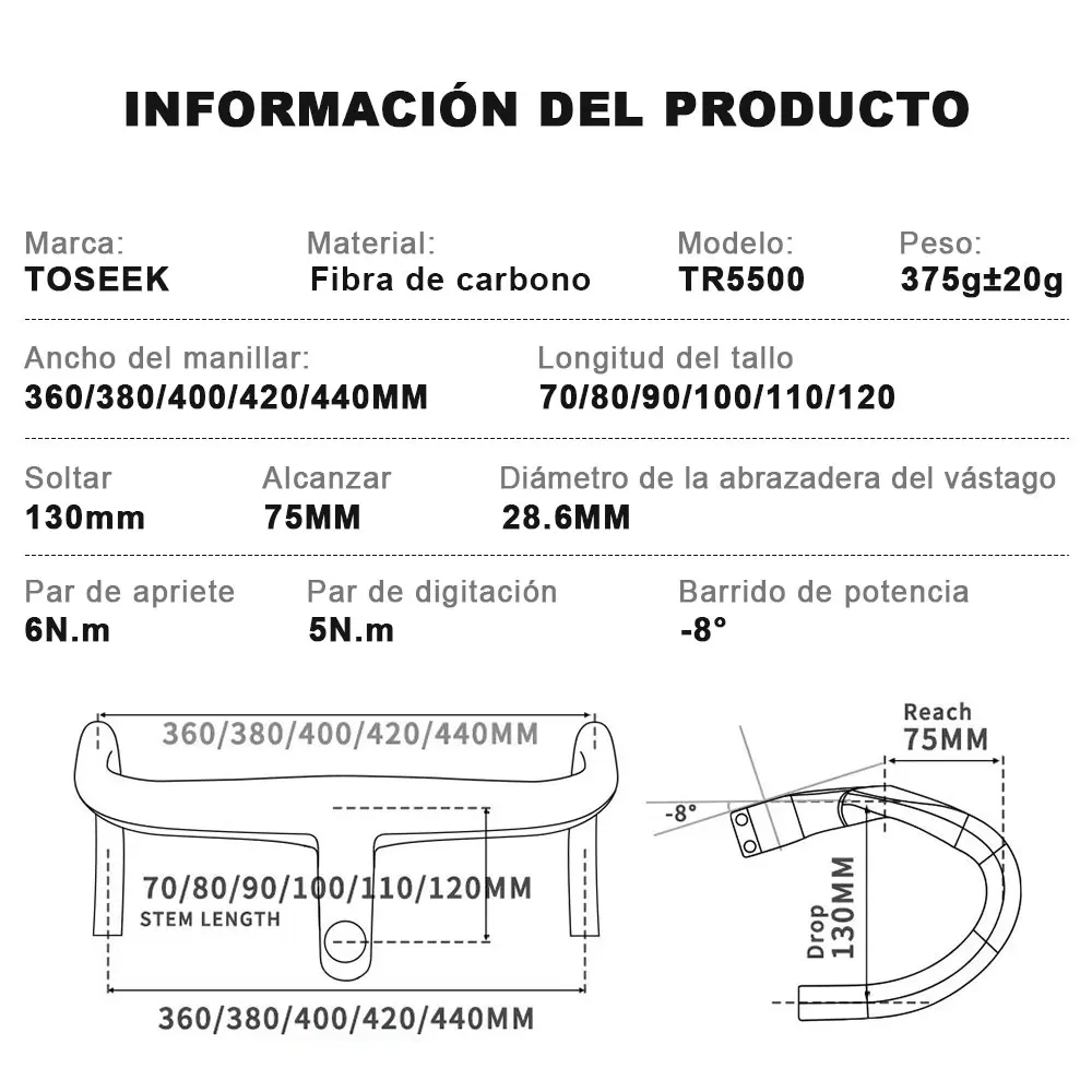 TOSEEK TR5500 bicicleta de carretera completa T800 vástago de fibra de carbono manillar integrado ultraligero 28,6mm con soporte para ordenador de