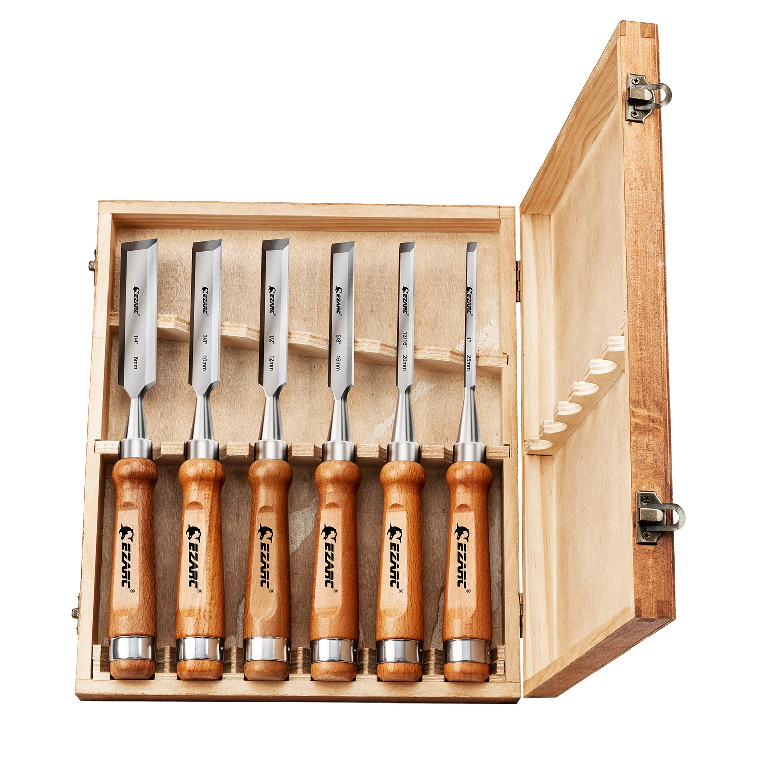 EZARC 6pcs Wood Chisel Set for Woodworking CRV Steel with Walnut Handle in Wooden Premium Box