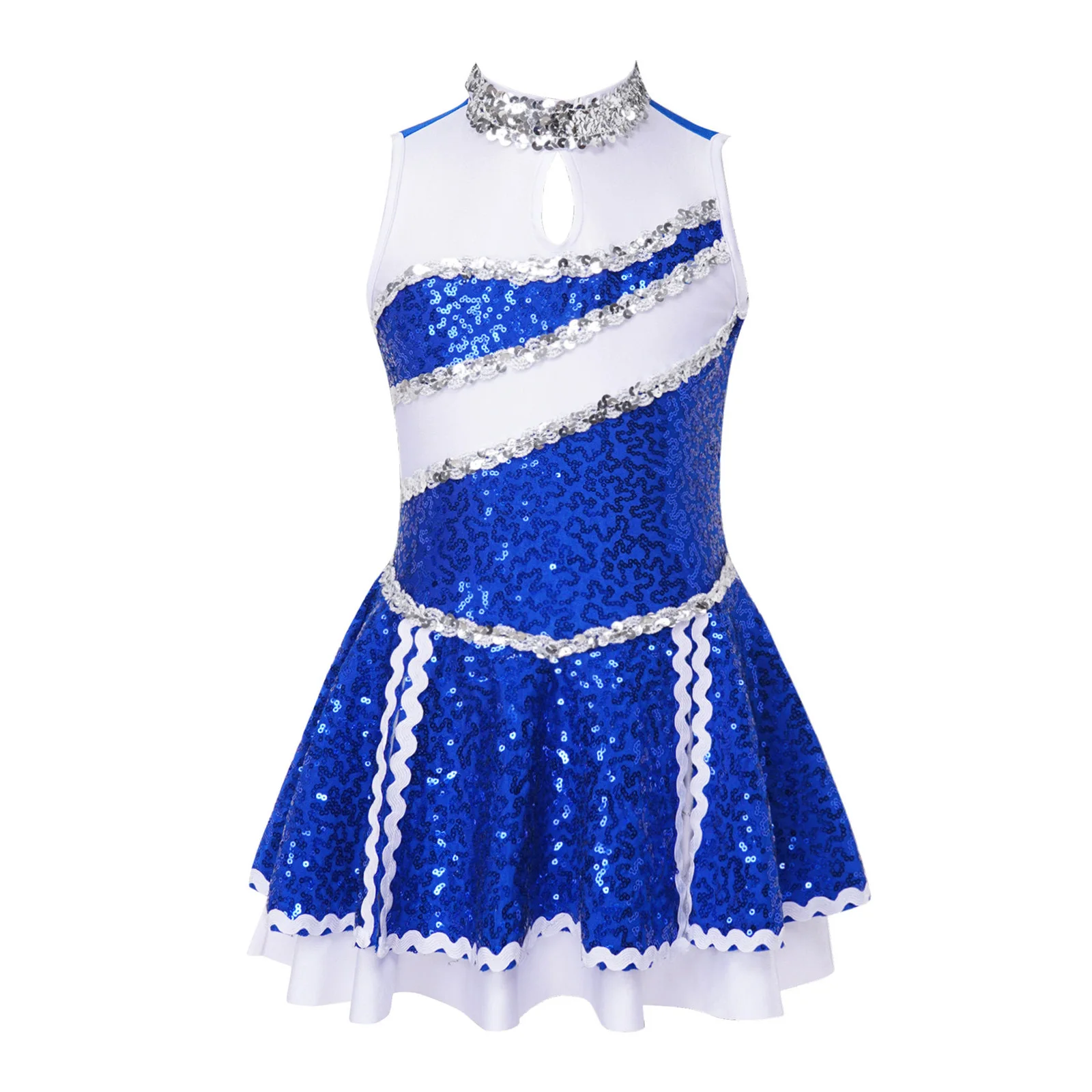 Girls Cheerleading Uniforms Shiny Sequins Ballet Gymnastics Leotard Dress for Xmas Christmas Costume Kids Figure Skating Dress