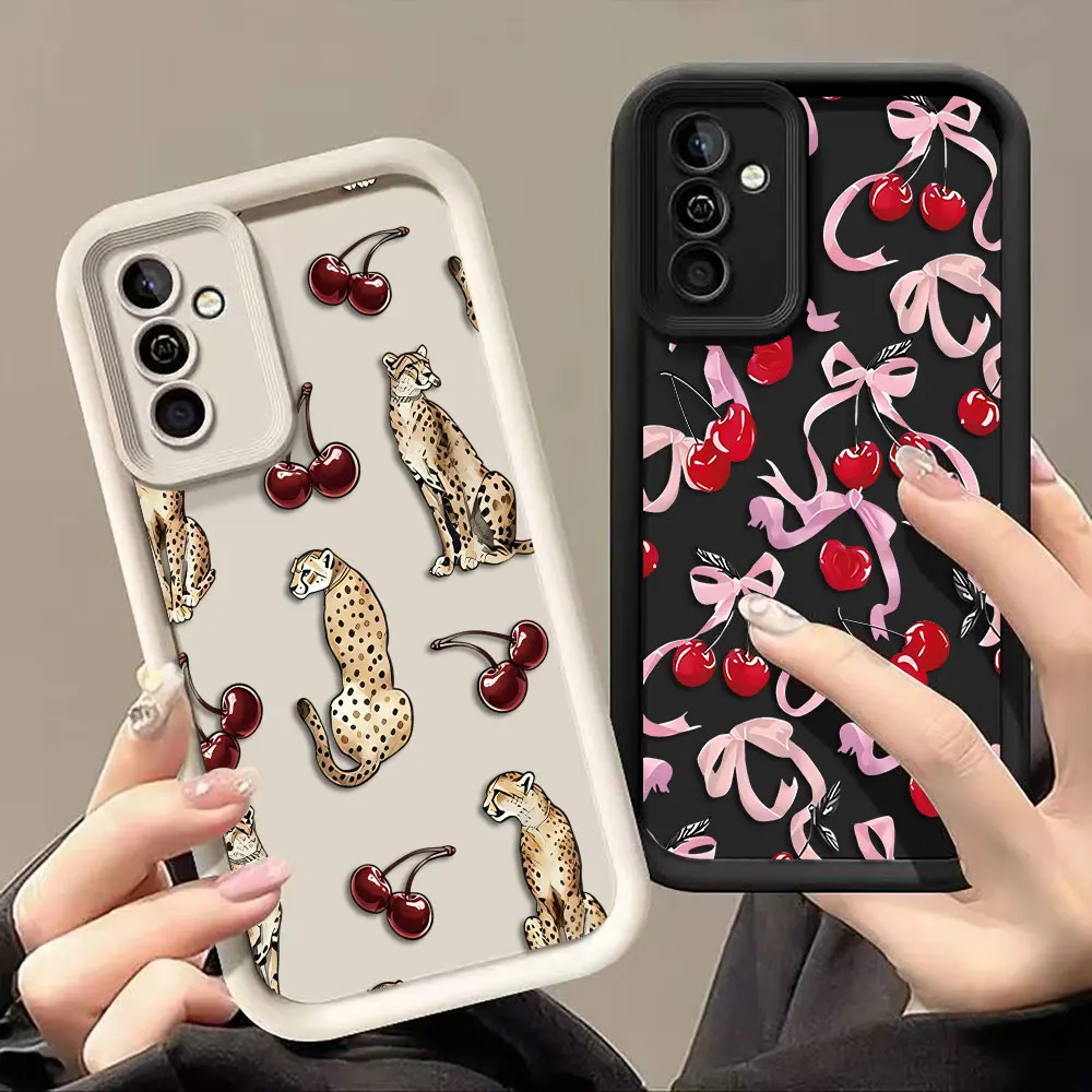 Phone Case For Samsung A07 A24 A34 A30 A50 A70 A03S A04 A05S A06 A10 A11 A12 M34 M36 M54 NOTE 20 Cover Cartoon Cheetah Cherry