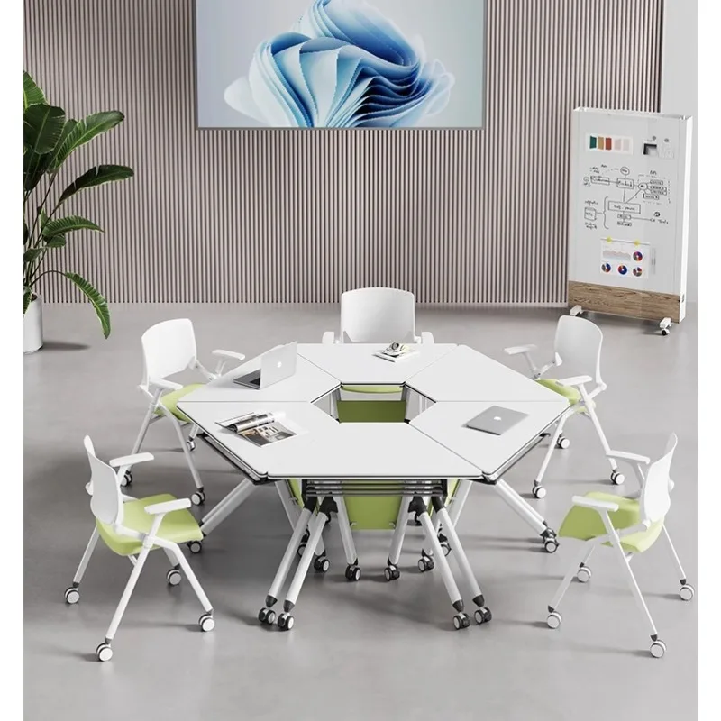 

Folding training table and chair combination splicing folding conference table strip table training institution activity mobile