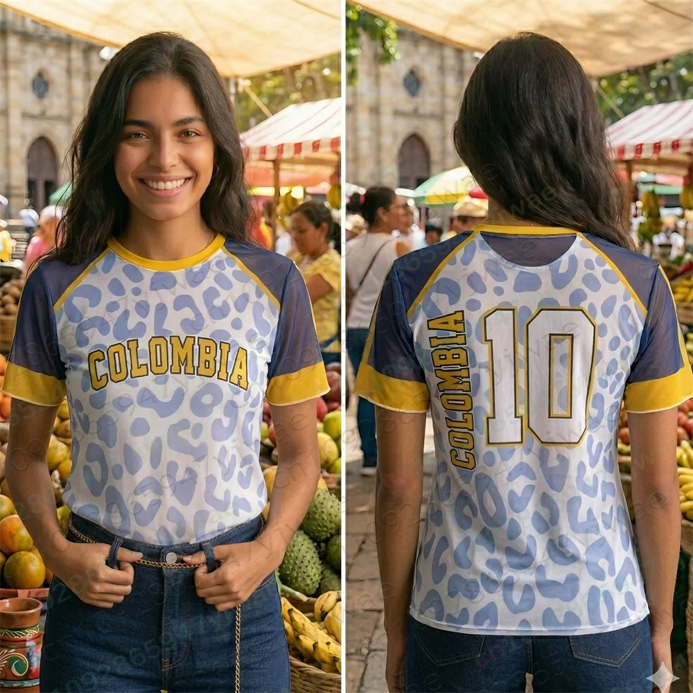Colombia No.10 Full Body Printed Casual T-Shirt Fashion Sports Street Wear Holiday Party Top Summer Women'S T-Shirt